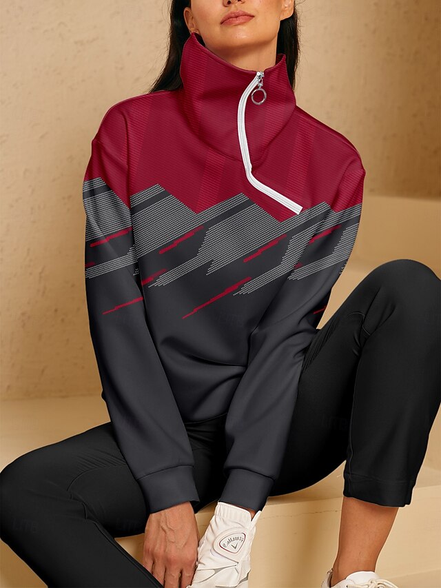 Women's Golf Pullover Sweatshirt Red Long Sleeve Top Ladies
