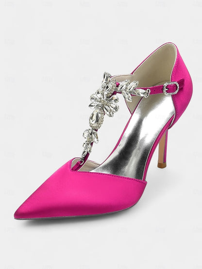 Blue Navy Women's Toe T-Strap Satin – Pointed Heels