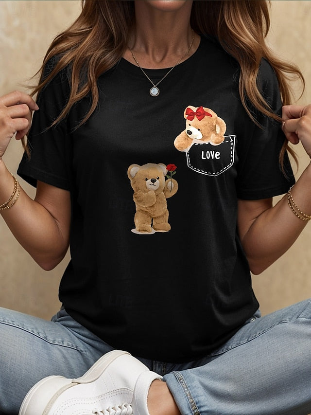 Women's T Shirt Print LOVE Graphic Animal Vintage Stylish