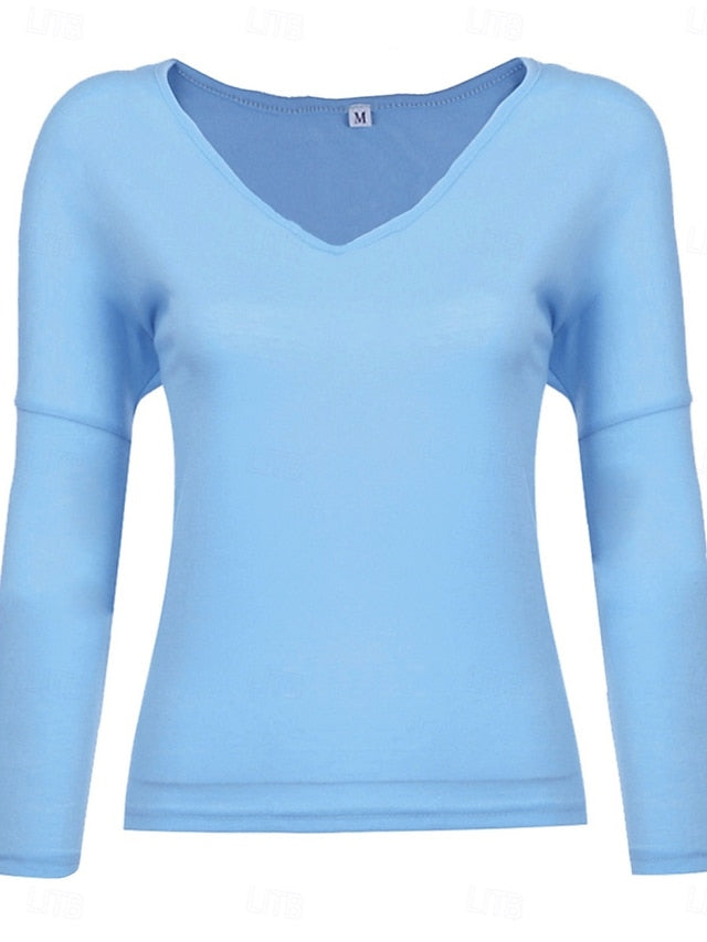Women's Blouse Solid Color Stylish Casual Long Sleeve V