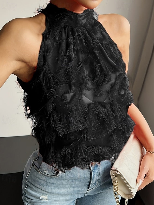 Women's T Shirt Tank Top Mesh Solid Color Elegant Fashion