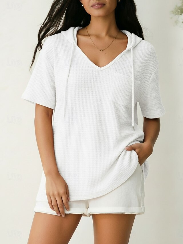 Women's Texture Blouse Waffle Knit Tops Graphic Plain