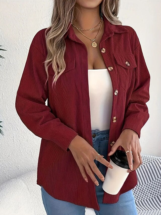 Women's Shirt Texture Blouse Blouse Pocket Buttons Plain