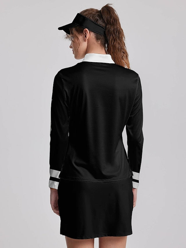 Women's Golf Polo Shirt Navy Black Long Sleeve Sun