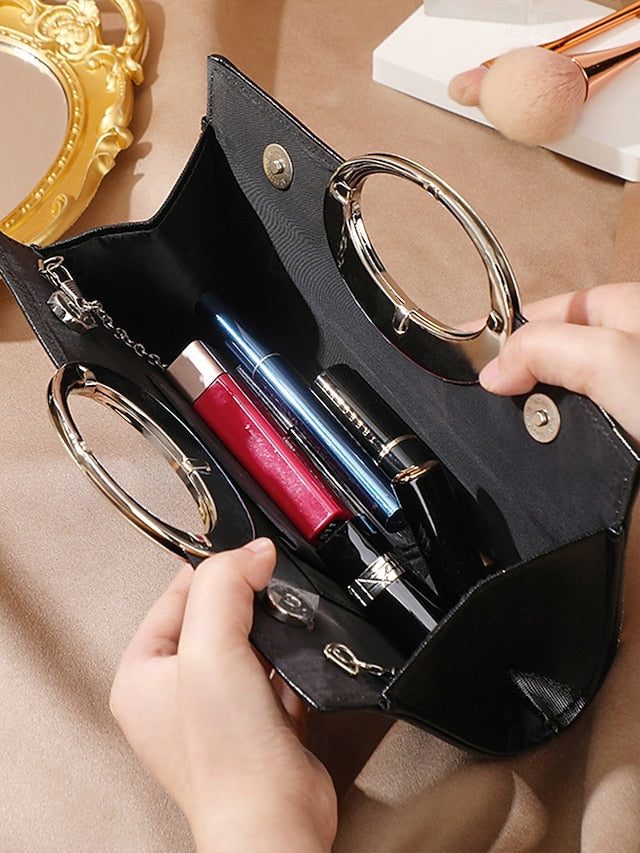 Glamorous Crystal with Clutch Gold Evening – Round Handle