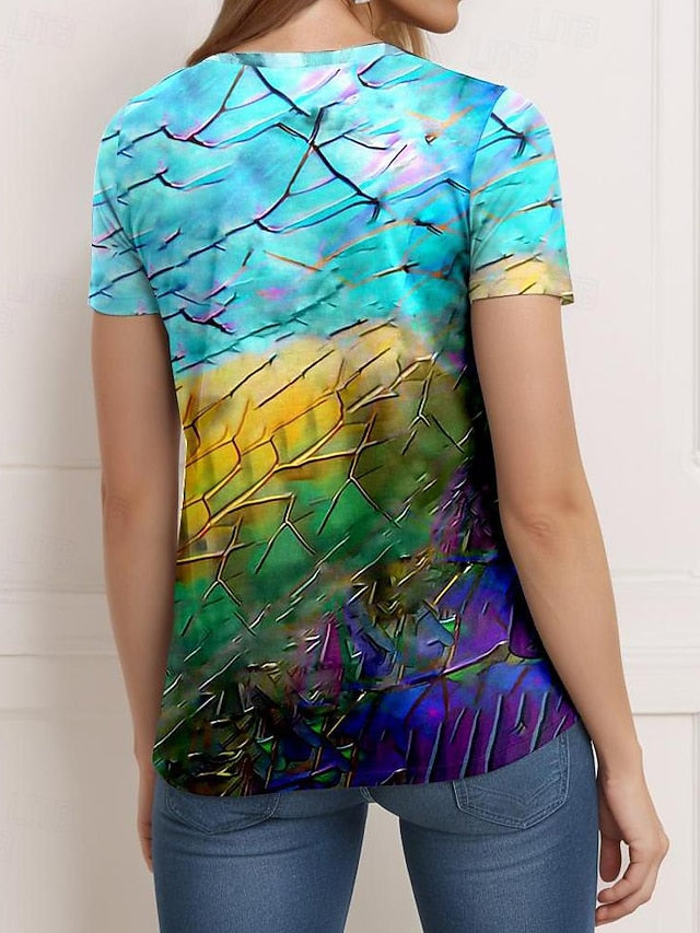 Women's T shirt Round Neck Stained Glass Hummingbird Print