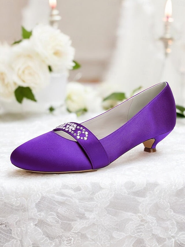 Blue Heels with Women's Rhinestone Kitten Satin