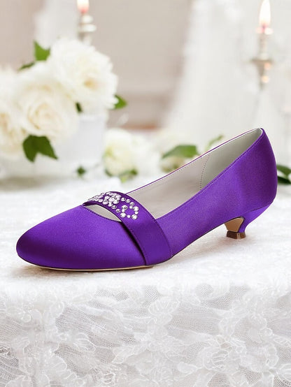 Blue Heels with Women's Rhinestone Kitten Satin