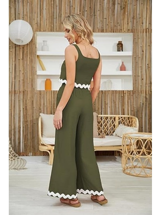 Women's tank top trousers wavy hem casual fashion suit