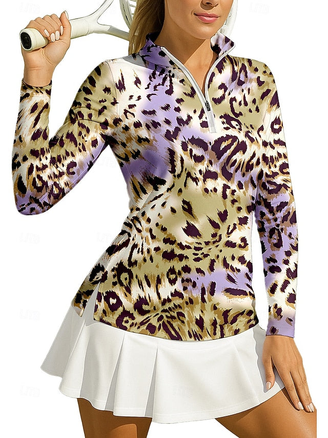 Women's Leopard Sport Shirt Golf Polo Shirt Tennis Shirt