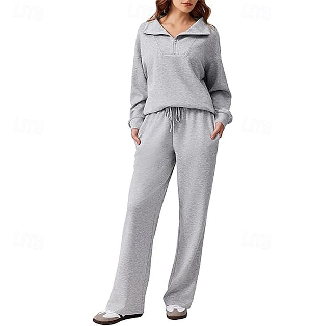 Women's Pants Sets Long Sleeve V Neck Solid Color