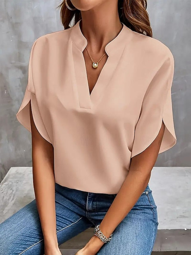 Blouse Dressy Tops Women's Black White Yellow Solid / Plain