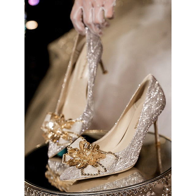 Silver Glitter Sparkling Heels Women Wedding – for High Shoes