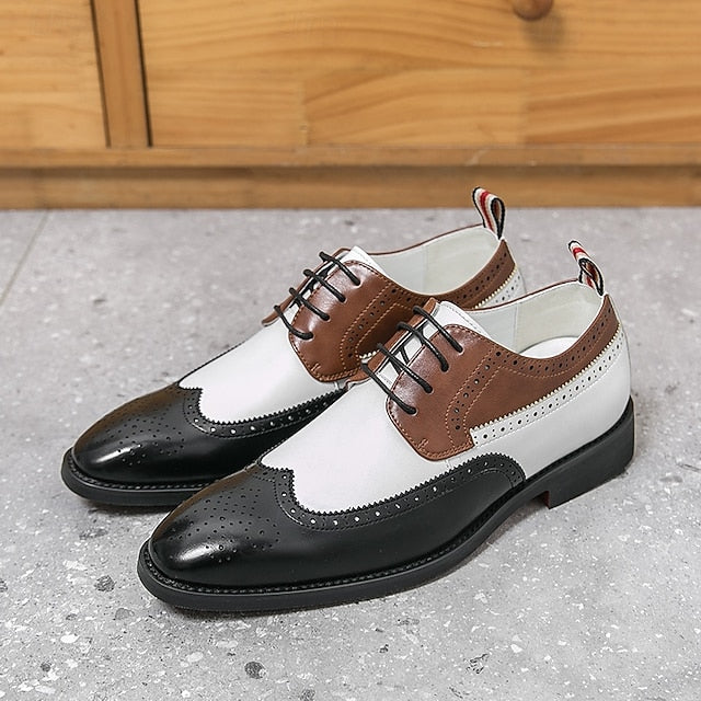 and Men's White Oxford Wingtip Shoes with Brown