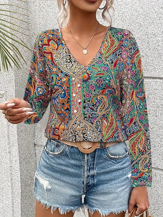 Women's Tunic Fashion Casual Print Long Sleeve Regular Tops