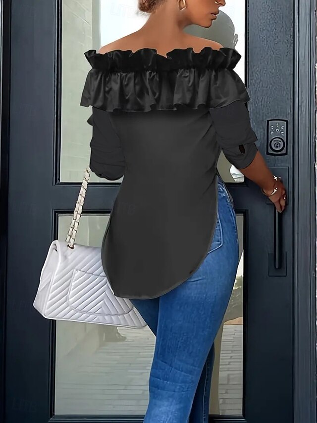 Women's Blouse Ruffle Solid Color Elegant Daily Stylish