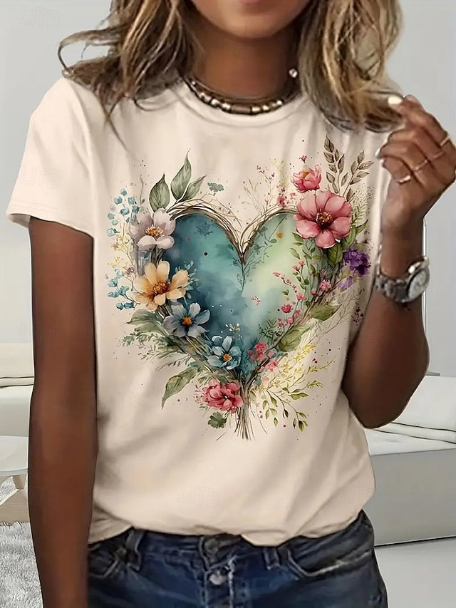 Women's T Shirt Summer Tops Print Heart Graphic Classic