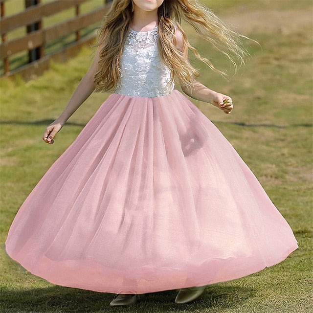Girl Solid Flower Color Girls' Dress Kids Party