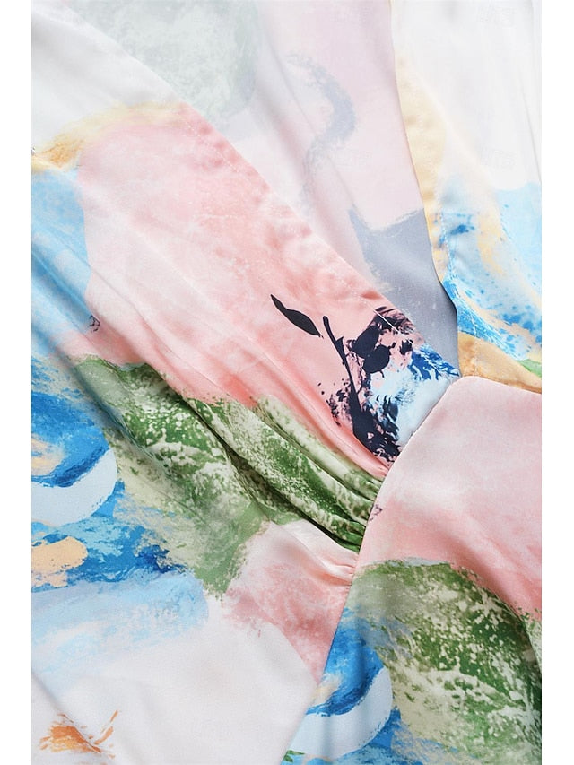 Women's Wedding Guest Dress Elegant Tie Dye Maxi Dress