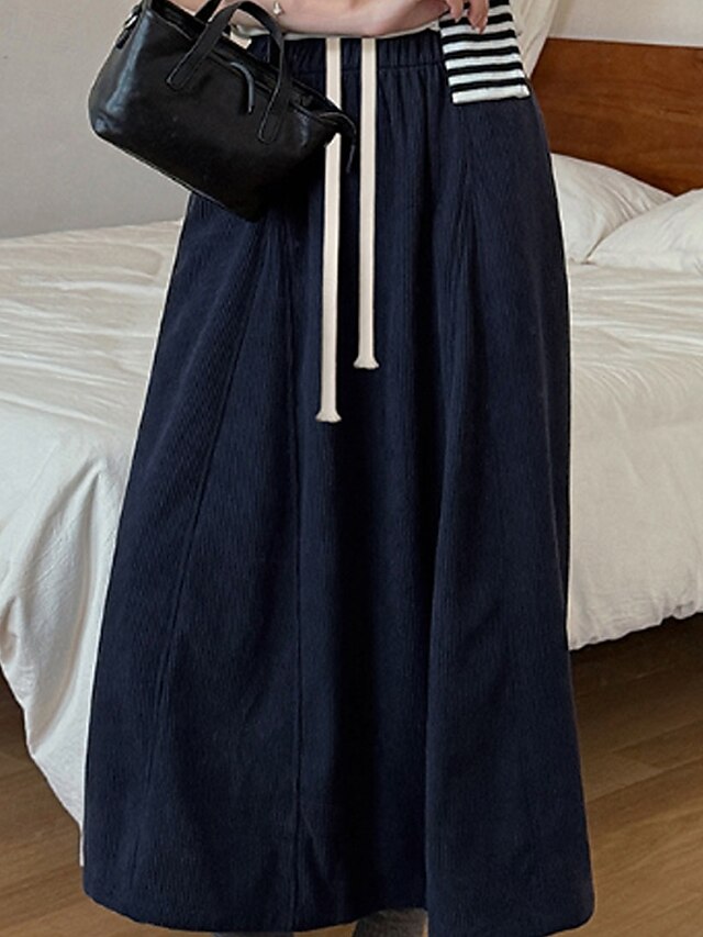 Women's Casual Maxi High Waist Skirts Plain Drawstring