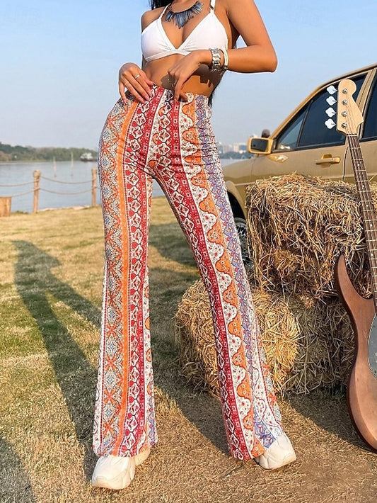 Women's Bell Bottom Slacks Fashion Boho Full Length Natural