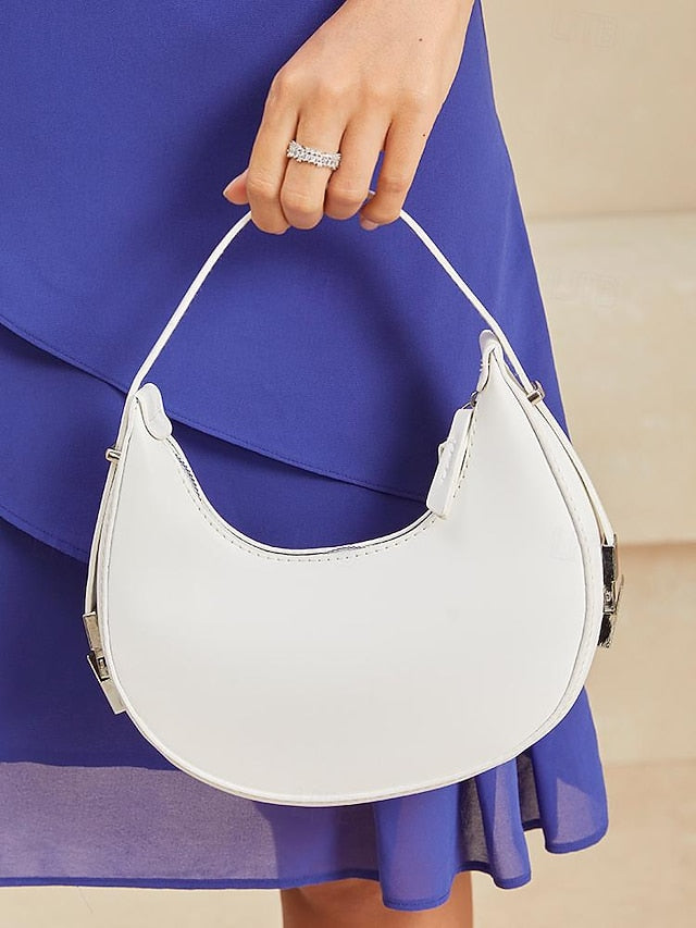 Sleek Crescent Silver Hobo Hardware Ivory Bag - Elegant with