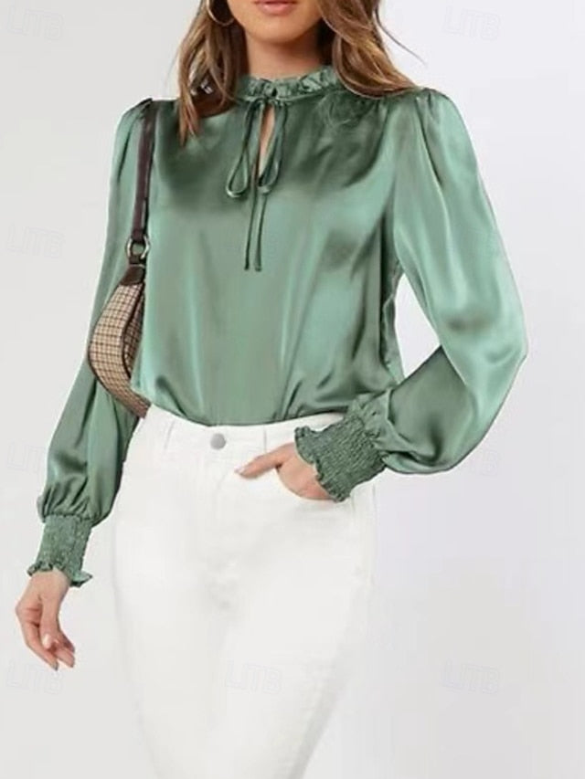 Women's Shirt Blouse Ruched Plain Elegant Stylish Long