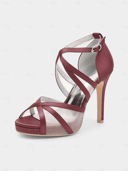 with Straps Satin White Sandals - Perfect Cross Bridal High Heel