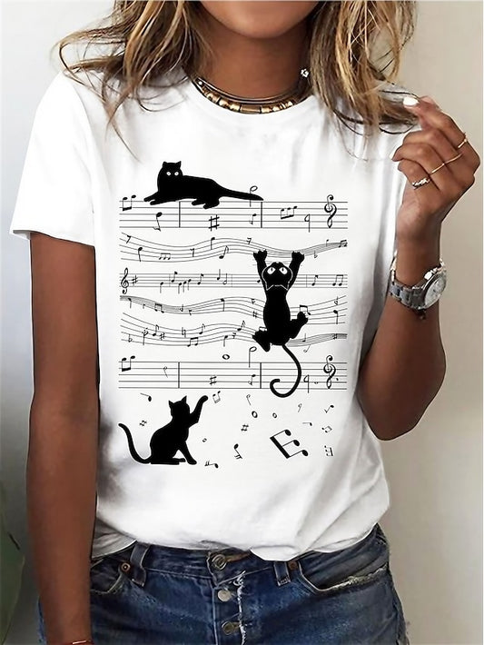 Women's T Shirt Basic Cat Print Short Sleeve Regular Tops