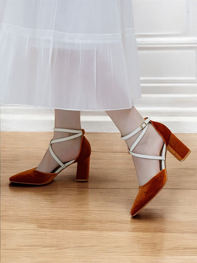 Chic Women's Two-Tone - Ankle Suede Strap Heels Elegant