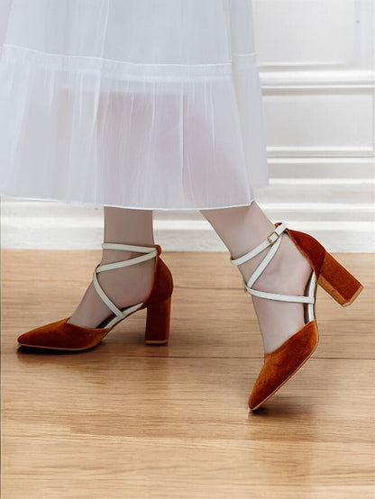 Chic Women's Two-Tone - Ankle Suede Strap Heels Elegant
