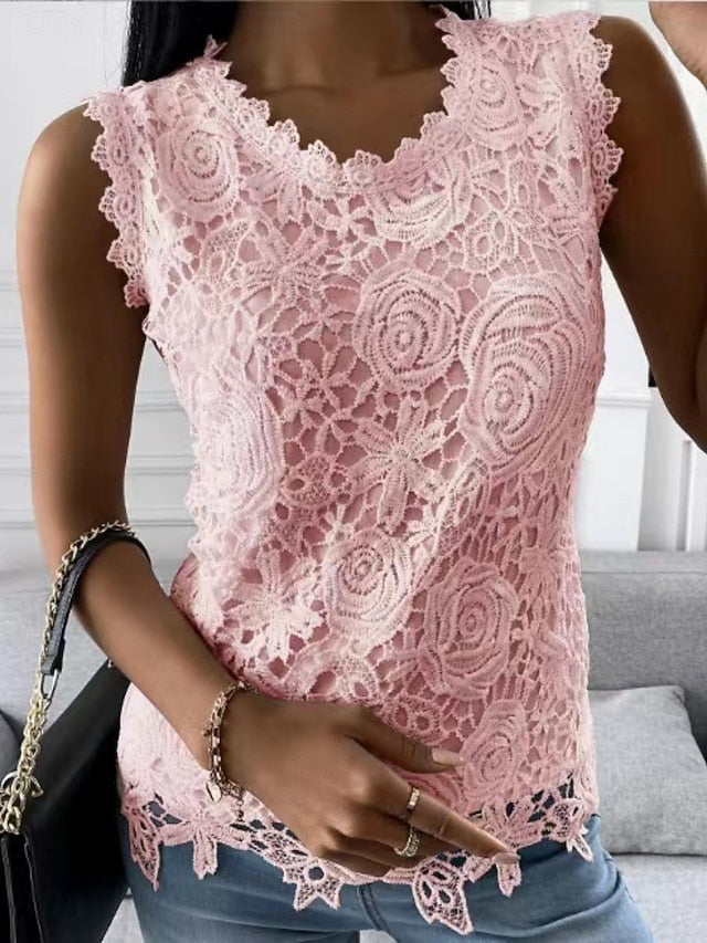 Women's Lace Tops Lace Patchwork Plain Elegant Fashion