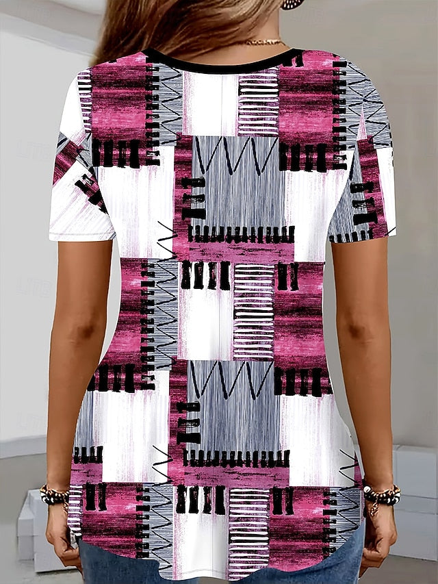 Women's T Shirt Print Graphic Geometric Plaid Bohemia