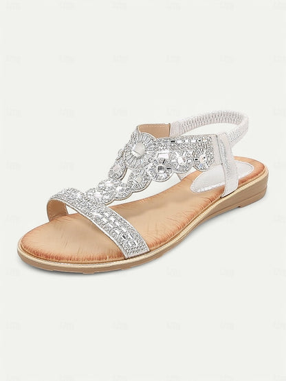 Rhinestone Embellished Sandals T-Strap – Women's Elegant
