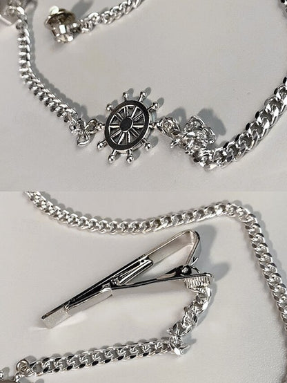with Tie Wheel Ship – Silver Design Men's Nautical Chain