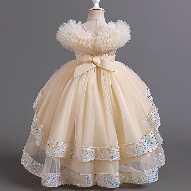 Sleeveless Flower Party Girls' Girl Sequin Kids Dress