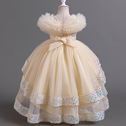 Sleeveless Flower Party Girls' Girl Sequin Kids Dress