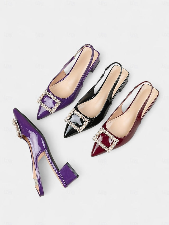 Toe Pumps Purple Pointed Leather Slingback - Women's Patent