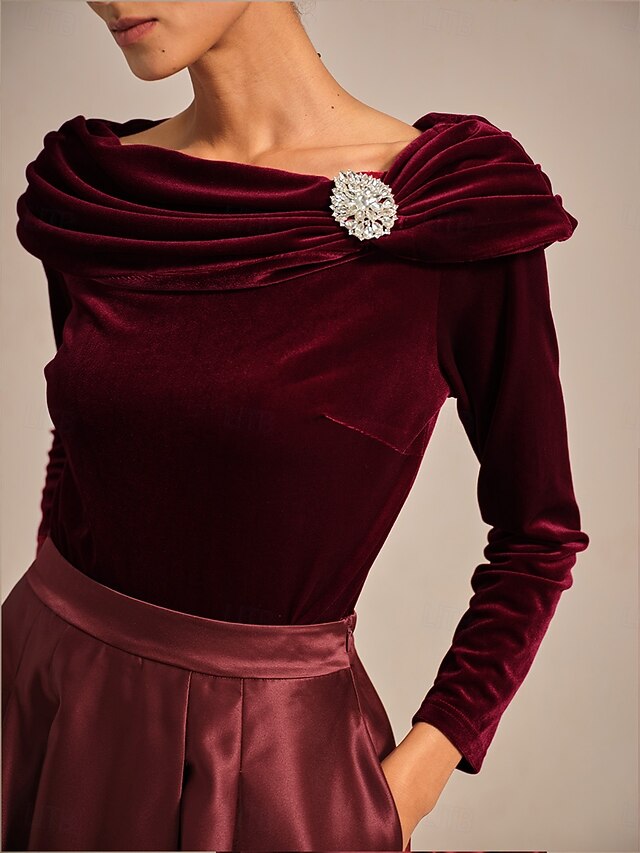 Christmas Women's Dressy Tops Velvet Elegant Long Sleeve