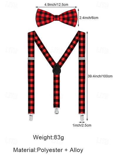 Set Suspender Plaid Adjustable Bow and Men's Christmas Tie