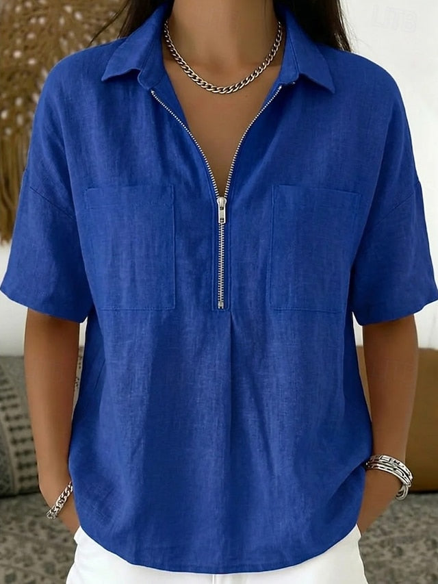 Women's Shirt Polo Shirts Zipper Pocket Vintage Stylish