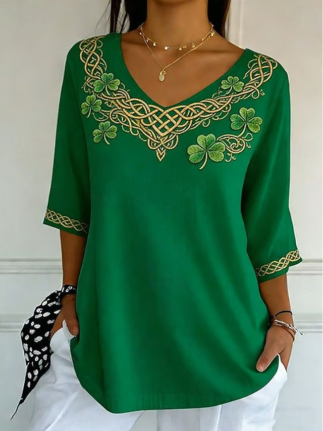 St. Patrick's Day Women's Blouse Linen Like Breathable