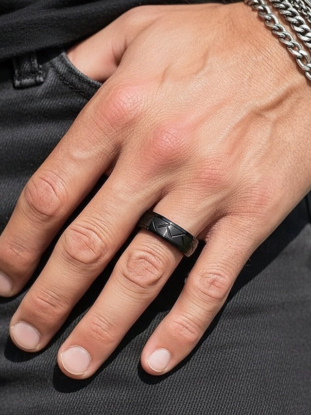 Stainless – Pattern Rings Modern Steel Men's Geometric