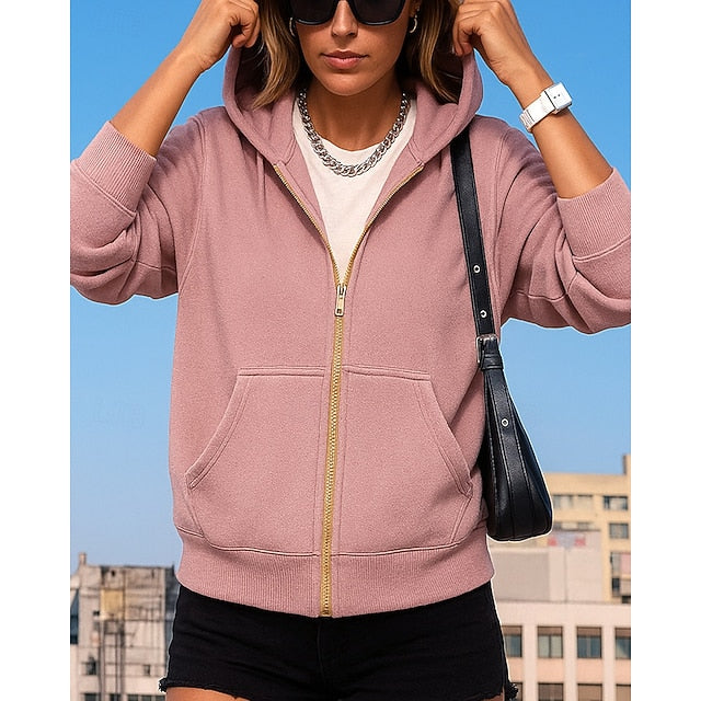Women's Hoodie Jacket Zip Up Sweatshirt with Pockets Long