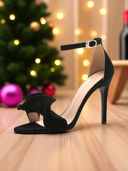 Women's Sandals Red High Ankle Velvet Heel Strap - Elegant