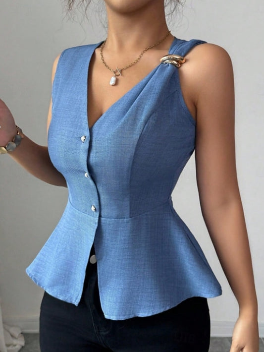Women's Shirt Blouse Sleeveless Shirt Buttons Plain Stylish