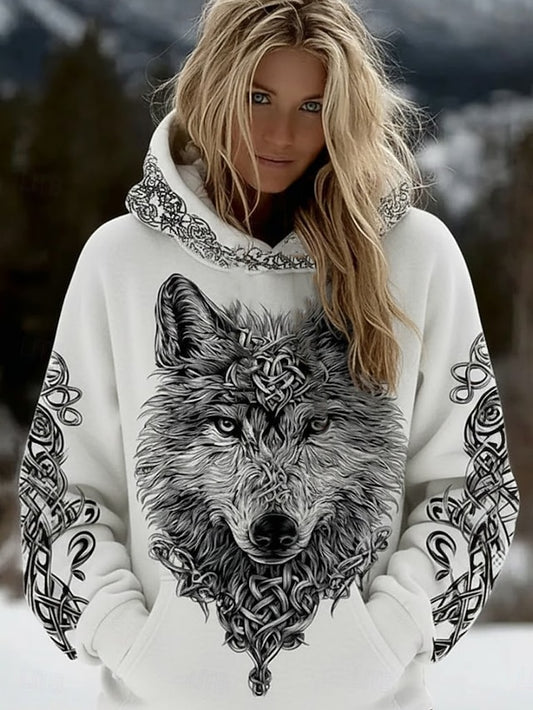 Women's Viking Wolf Hoodie Sweatshirt Graphic Animal