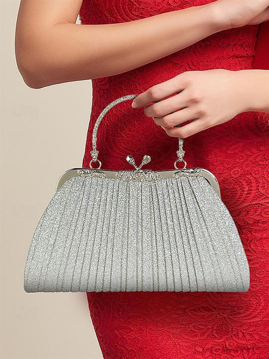 Glitter Clutch Pleated Vintage with Purse Evening Women's
