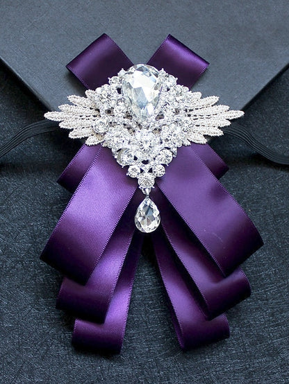 Bow Ribbon Brooch Luxury Pin Elegant Men's Tie - Crystal