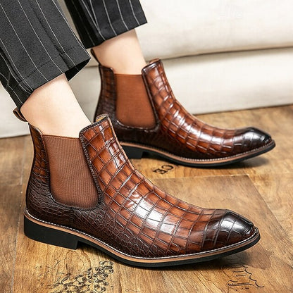 – Boots Slip-On Pattern Crocodile Men's Brown Chelsea
